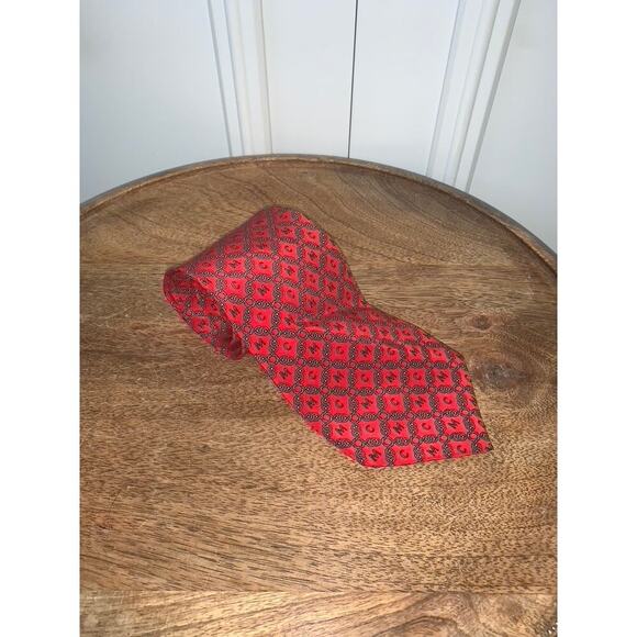 MCM Men's‎ Red Geometric Silk Tie Fashion Classic Length Adjustable - Picture 1 of 4